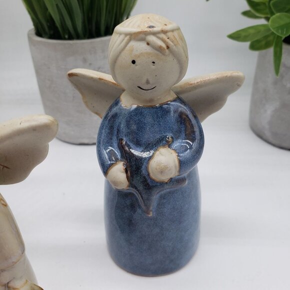 Ceramic or Pottery Red Cream Blue Vintage 3pc Angel Set - Picture 3 of 11